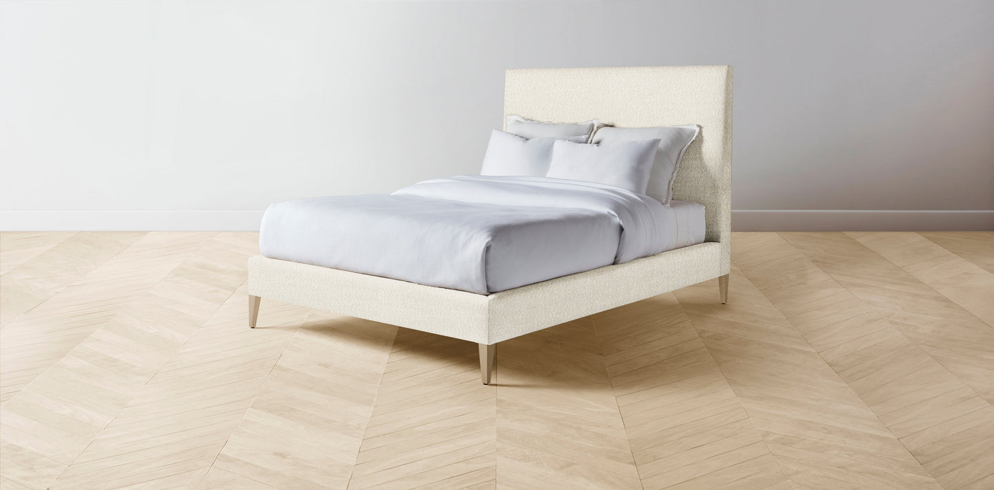 The Essex - Italian Bouclé White Bed - 60" Headboard - Muslin on reverse