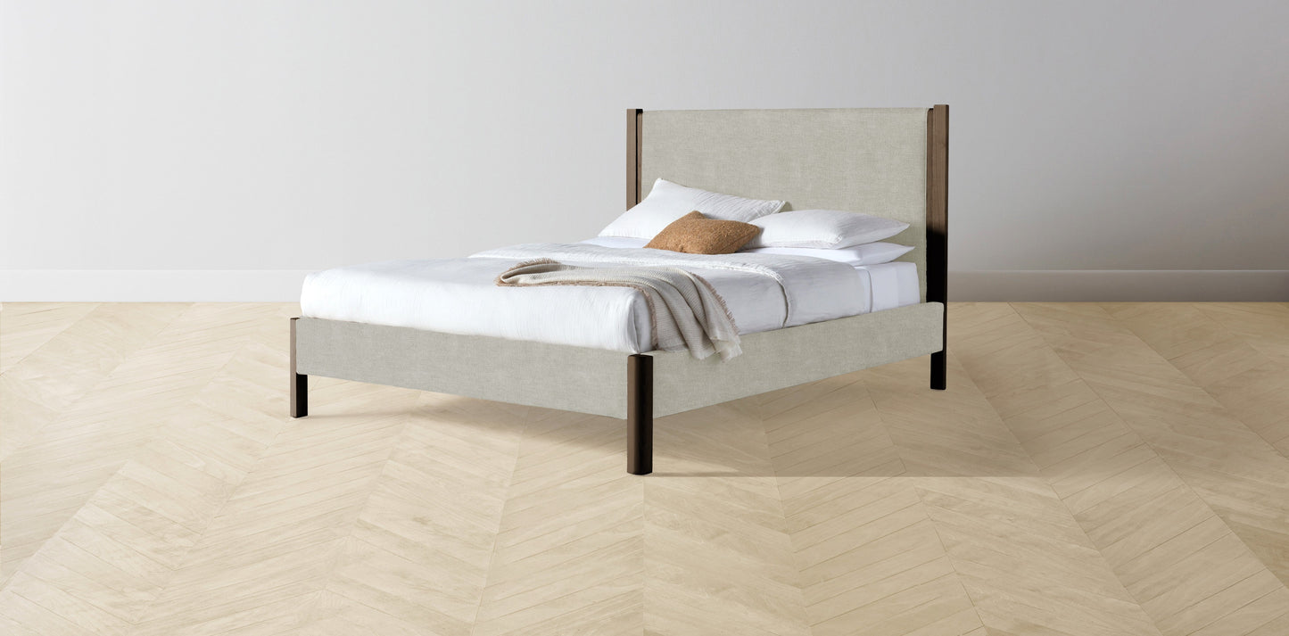The Thompson - Performance Melange Weave Flint Bed - 48" Headboard - Upholstered on reverse