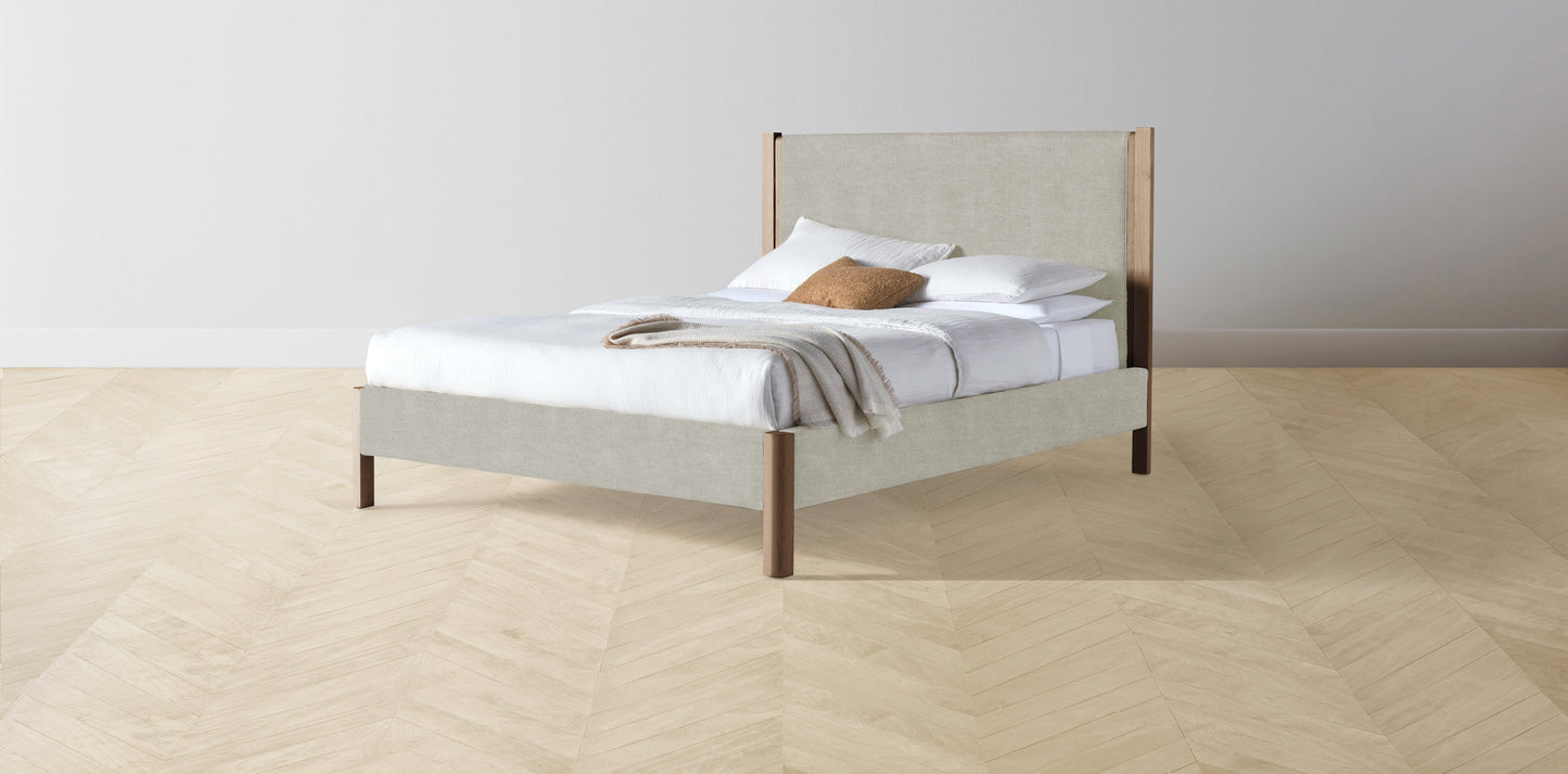 The Thompson - Performance Melange Weave Flint Bed - 48" Headboard - Upholstered on reverse