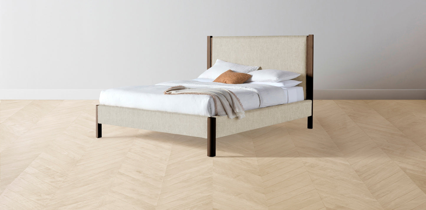 The Thompson - Performance Stonewashed Linen Clamshell Bed - 48" Headboard - Muslin on reverse