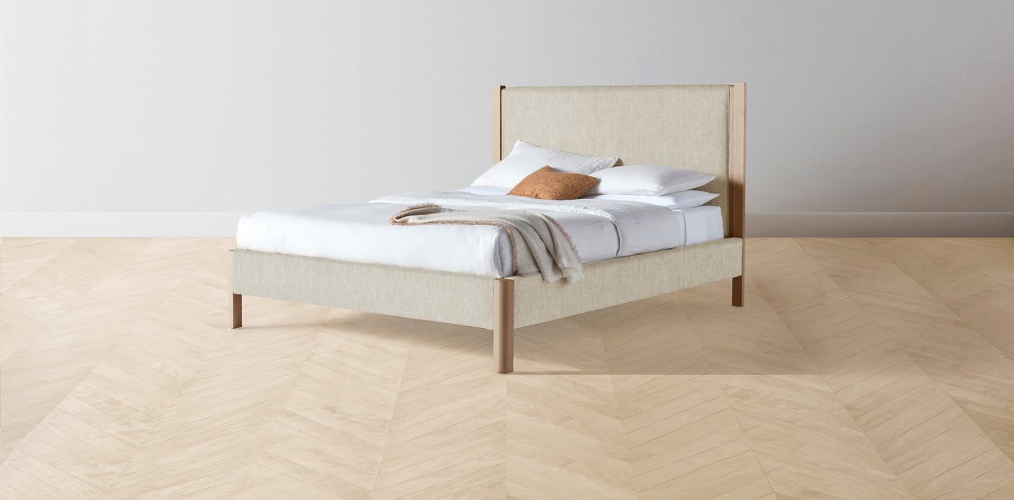 The Thompson - Performance Stonewashed Linen Clamshell Bed - 48" Headboard - Muslin on reverse