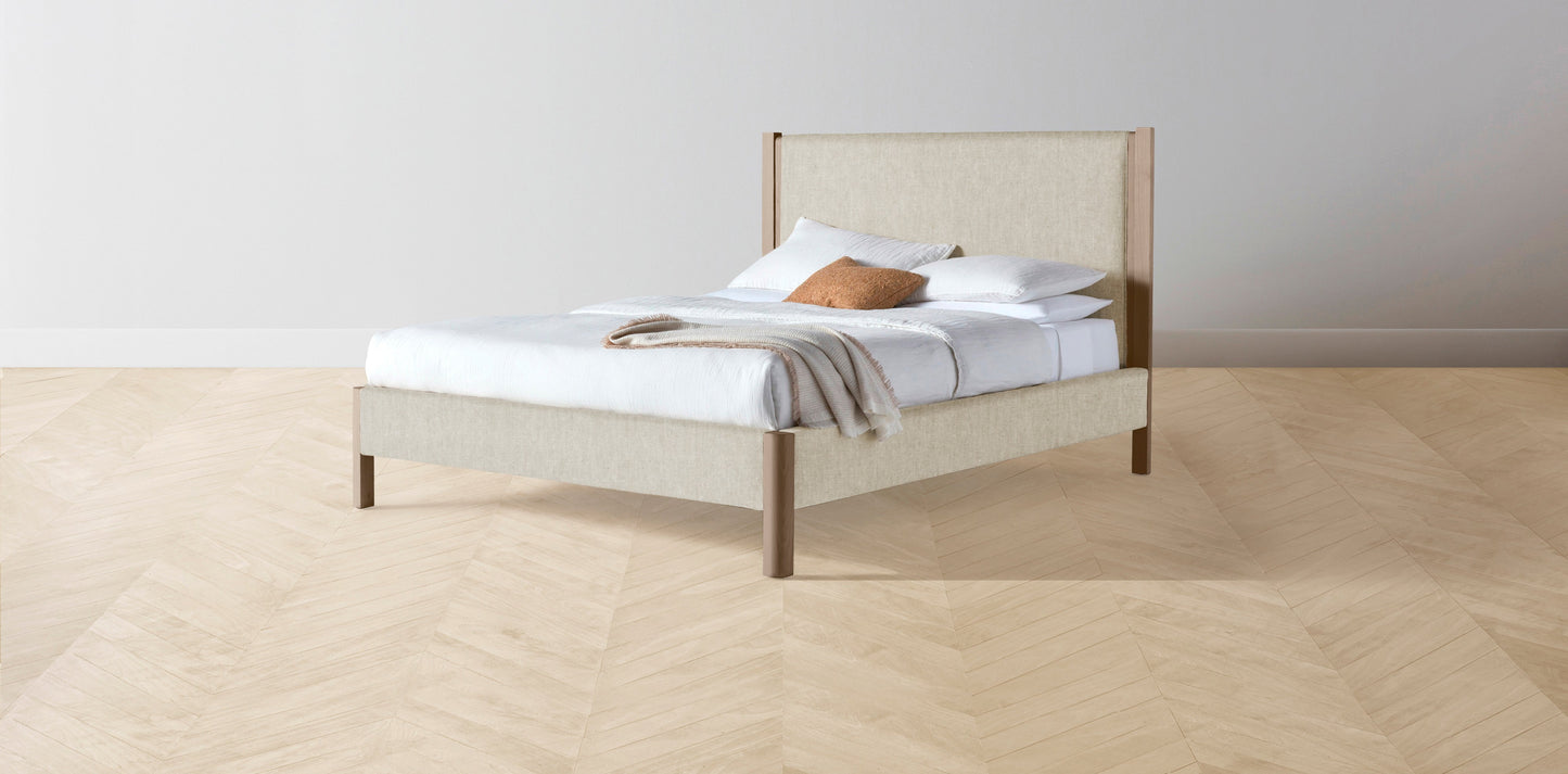 The Thompson - Performance Stonewashed Linen Clamshell Bed - 48" Headboard - Muslin on reverse