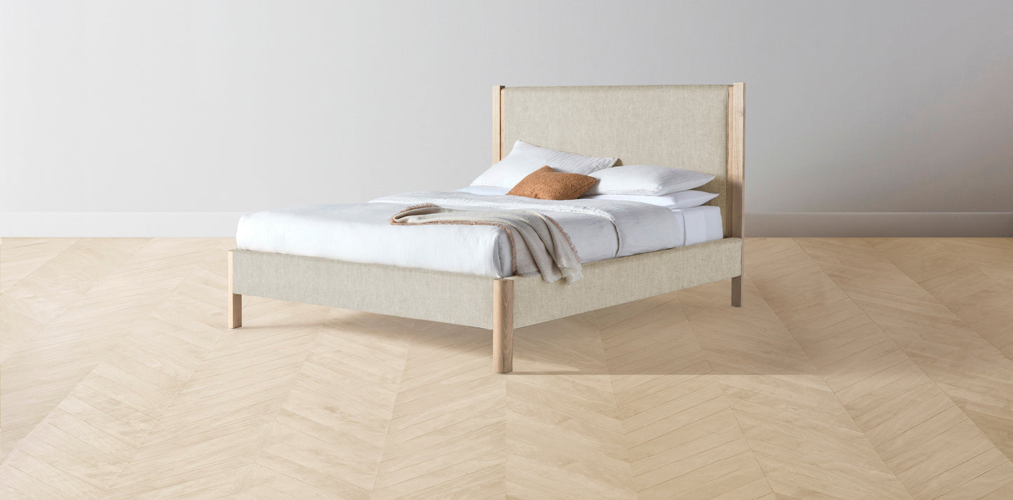 The Thompson - Performance Stonewashed Linen Clamshell Bed - 48" Headboard - Upholstered on reverse