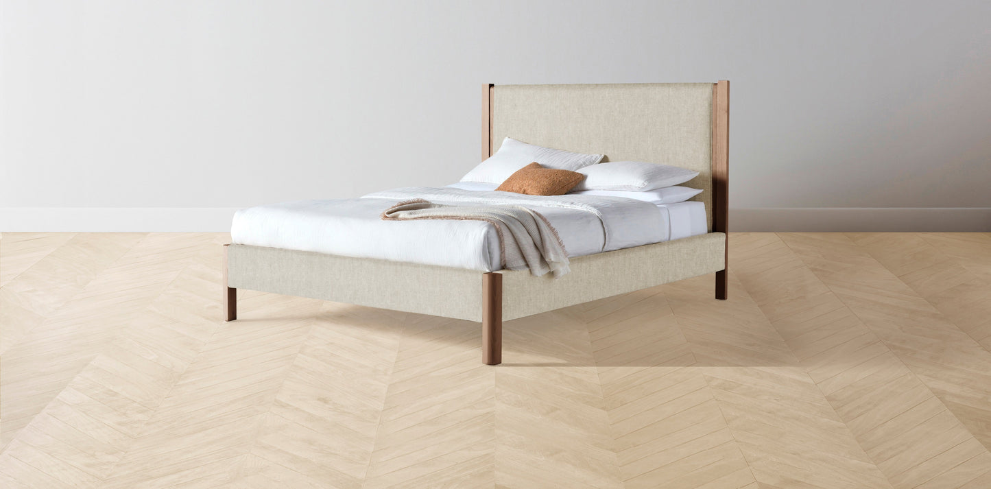 The Thompson - Performance Stonewashed Linen Clamshell Bed - 48" Headboard - Muslin on reverse