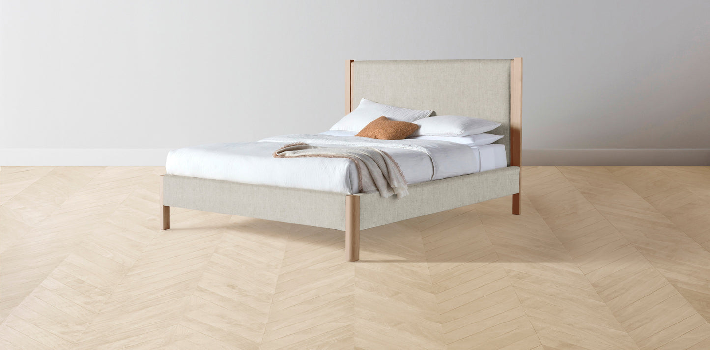 The Thompson - Performance Stonewashed Linen Dew Bed - 48" Headboard - Upholstered on reverse
