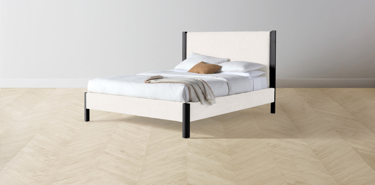 The Thompson - Performance Textured Tweed Snow Bed - 48" Headboard - Muslin on reverse