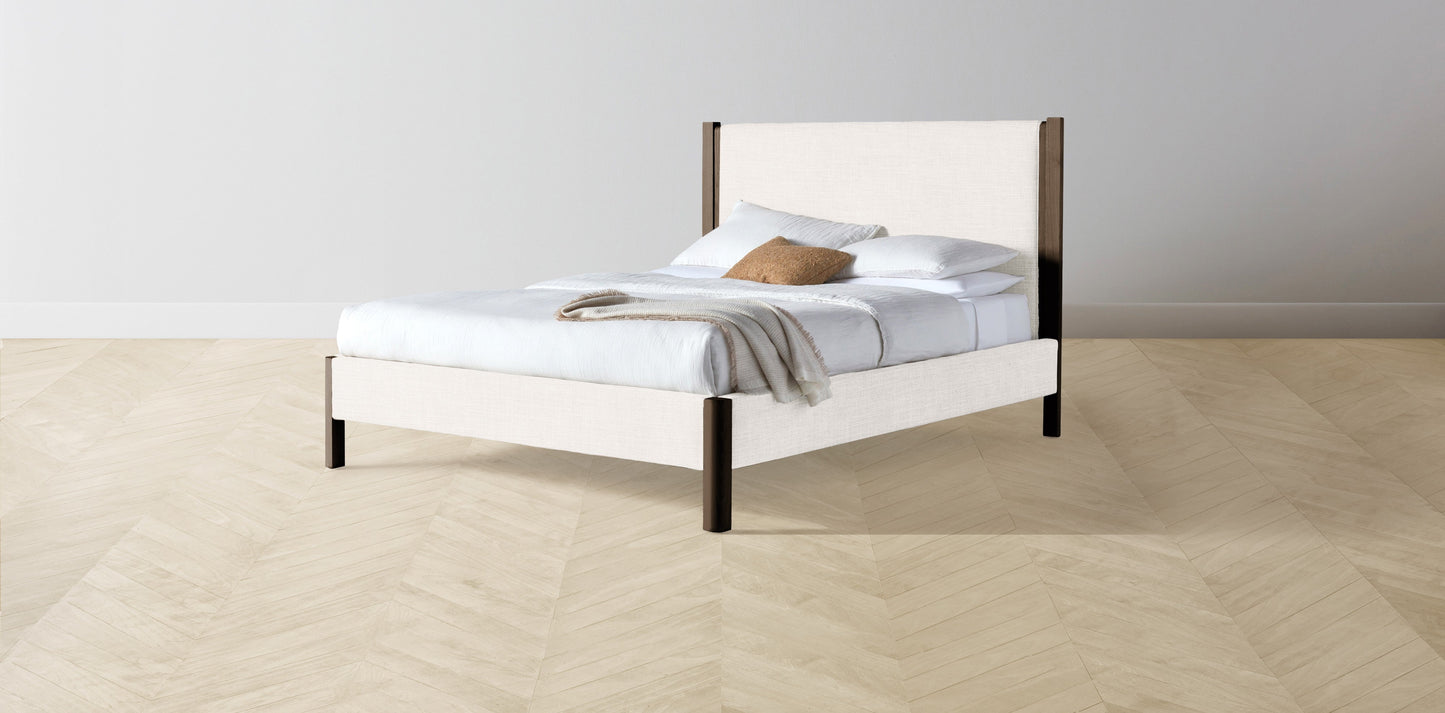 The Thompson - Performance Textured Tweed Snow Bed - 48" Headboard - Muslin on reverse