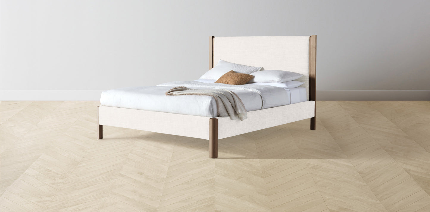 The Thompson - Performance Textured Tweed Snow Bed - 48" Headboard - Muslin on reverse