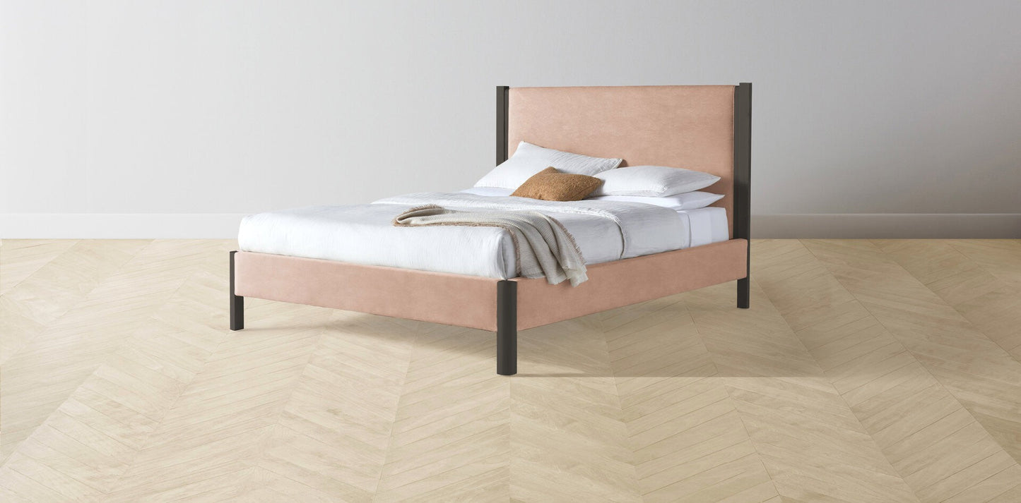The Thompson - Performance Velvet Dusty Rose Bed - 48" Headboard - Muslin on reverse