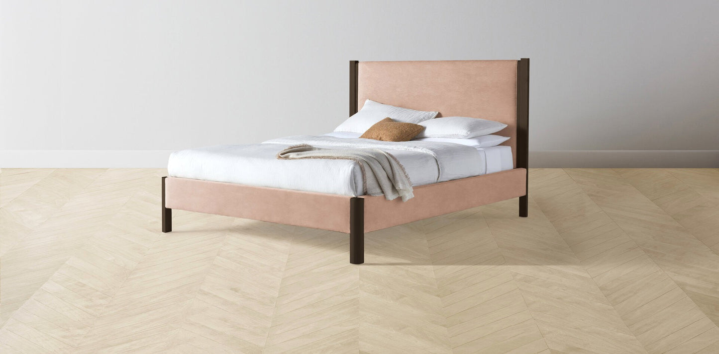 The Thompson - Performance Velvet Dusty Rose Bed - 48" Headboard - Muslin on reverse