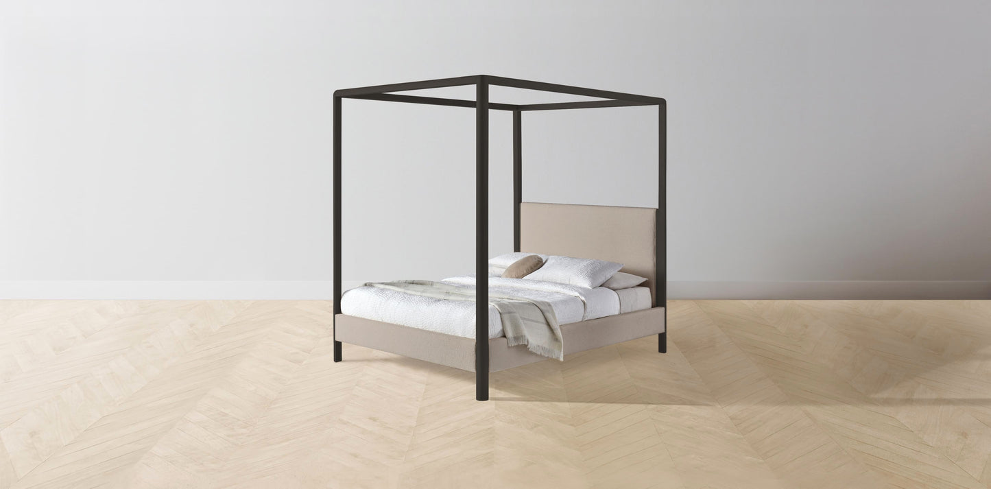 The Thompson - Performance Bouclé Morel Canopy Bed - 48" Headboard - Muslin on reverse