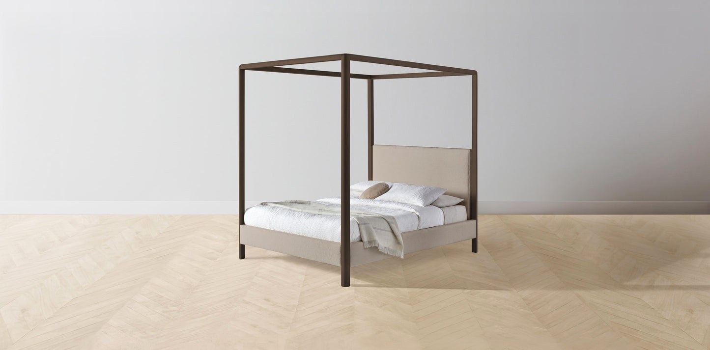 The Thompson - Performance Bouclé Morel Canopy Bed - 48" Headboard - Muslin on reverse