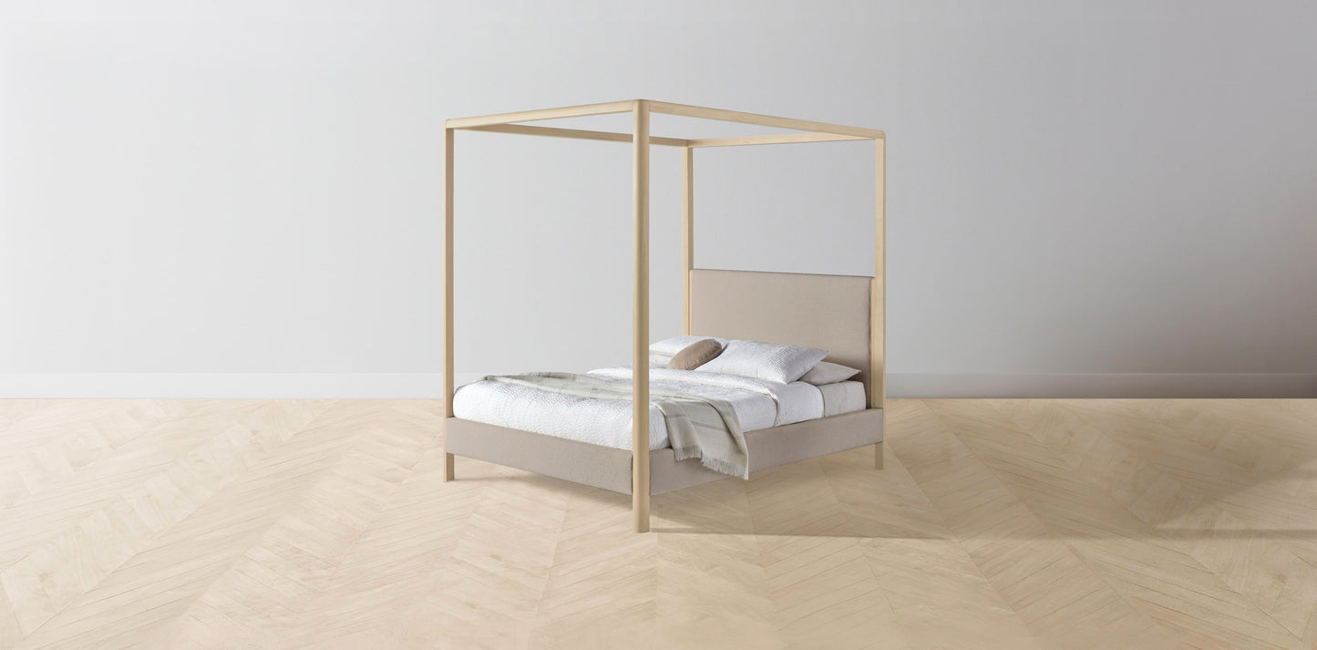 The Thompson - Performance Bouclé Morel Canopy Bed - 48" Headboard - Muslin on reverse