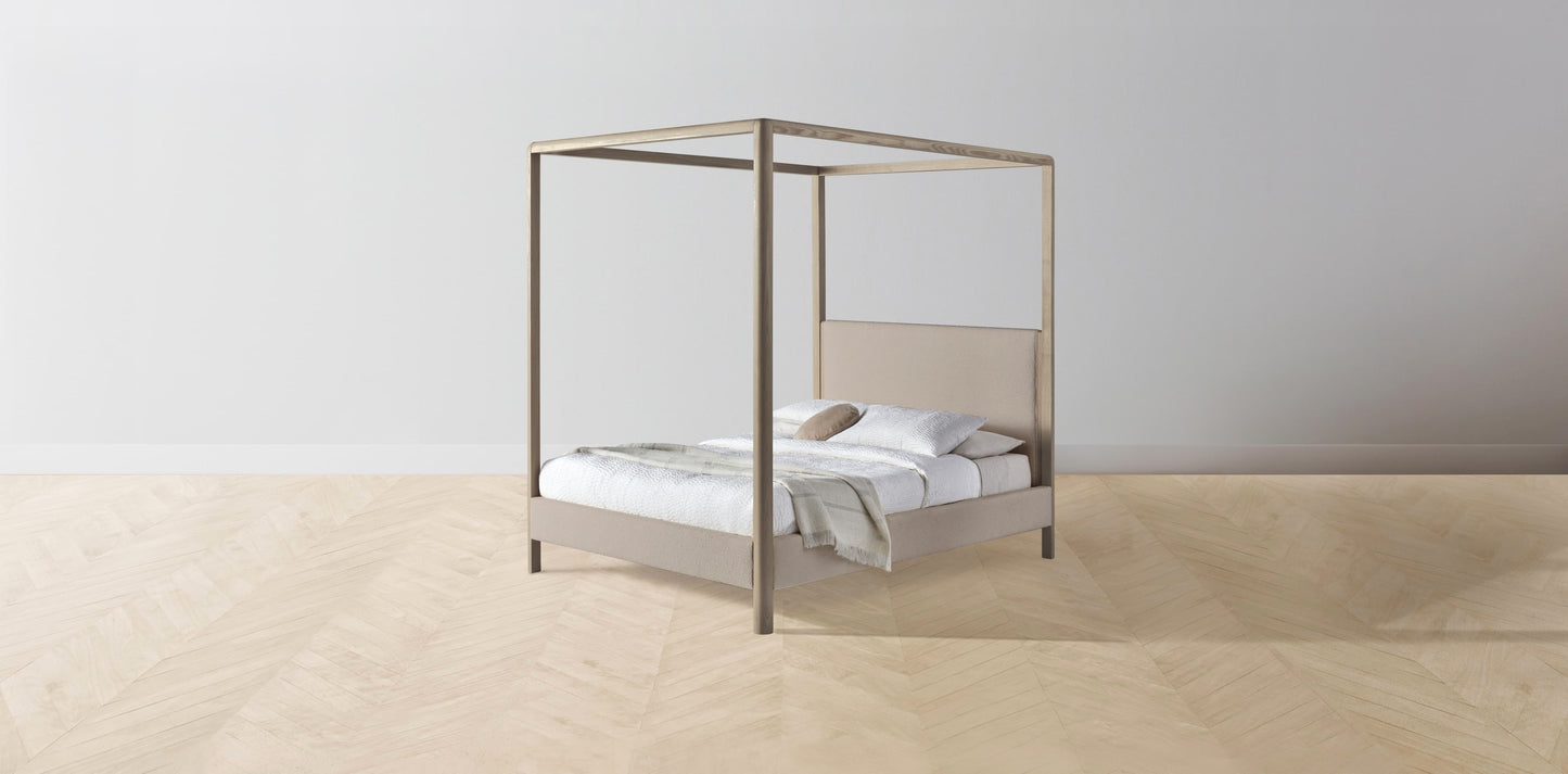 The Thompson - Performance Bouclé Morel Canopy Bed - 48" Headboard - Muslin on reverse