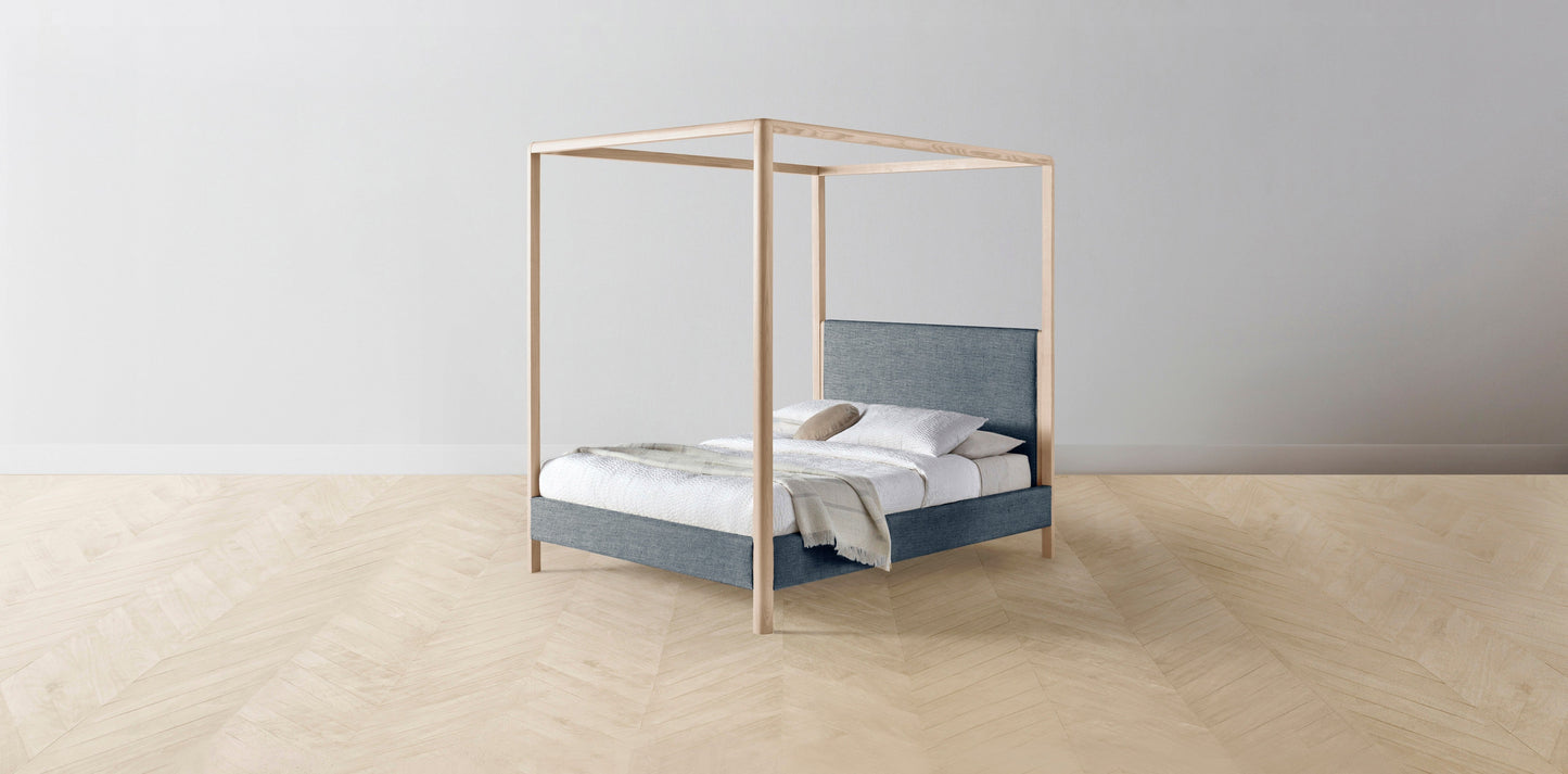 The Thompson - Performance Stonewashed Linen Chambray Canopy Bed - 48" Headboard - Upholstered on reverse