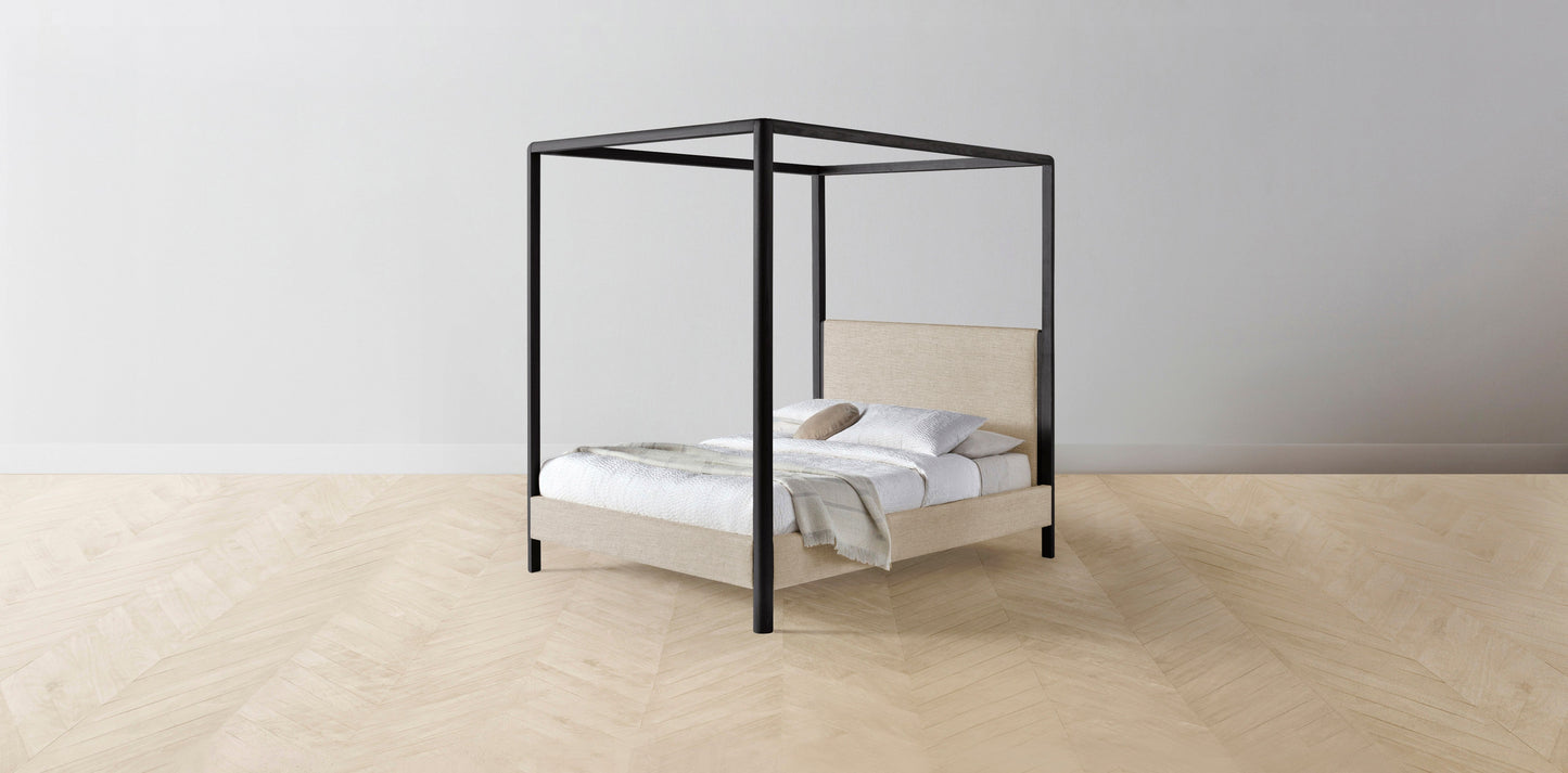The Thompson - Performance Stonewashed Linen Clamshell Canopy Bed - 48" Headboard - Upholstered on reverse