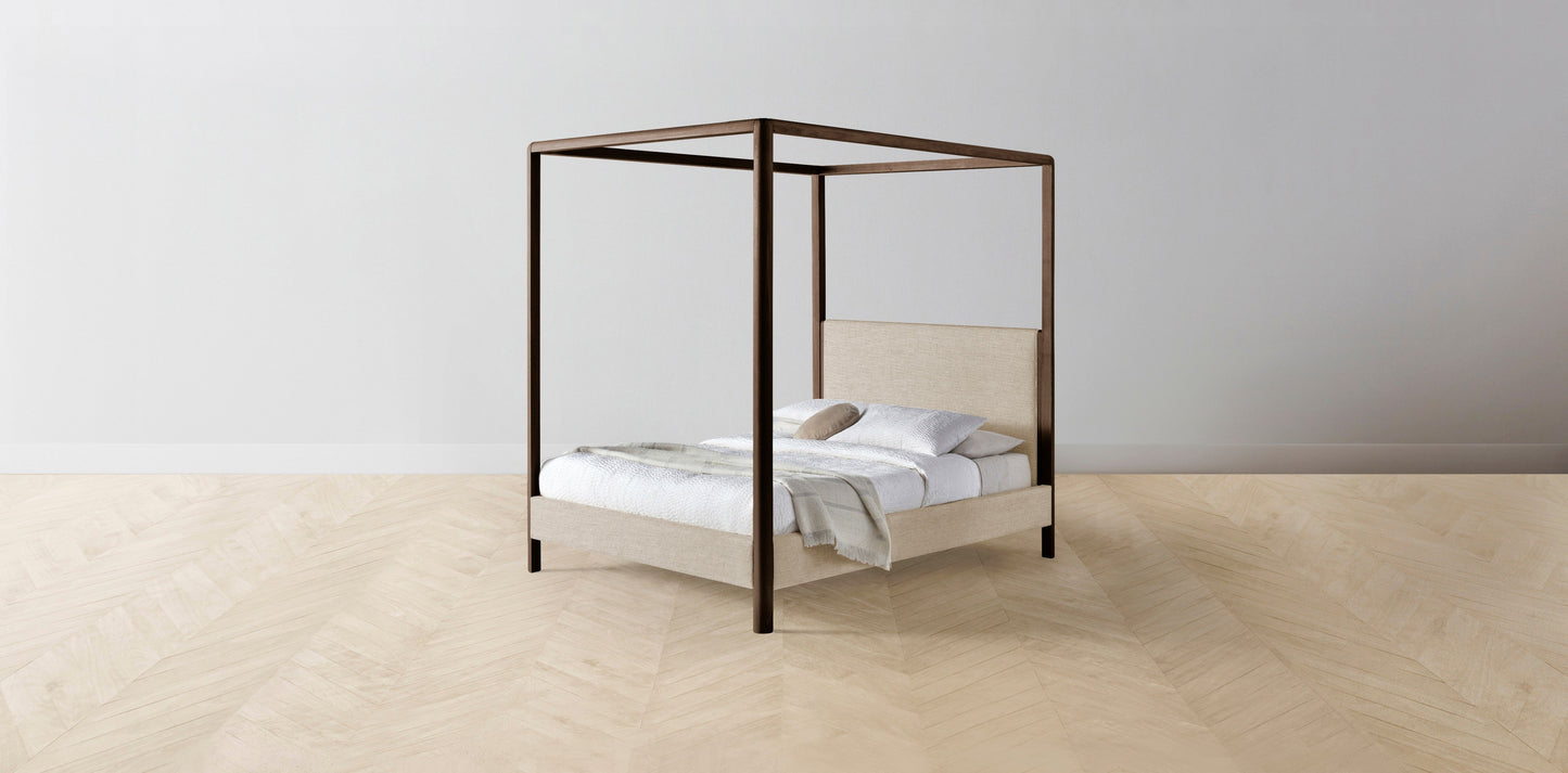 The Thompson - Performance Stonewashed Linen Clamshell Canopy Bed - 48" Headboard - Muslin on reverse