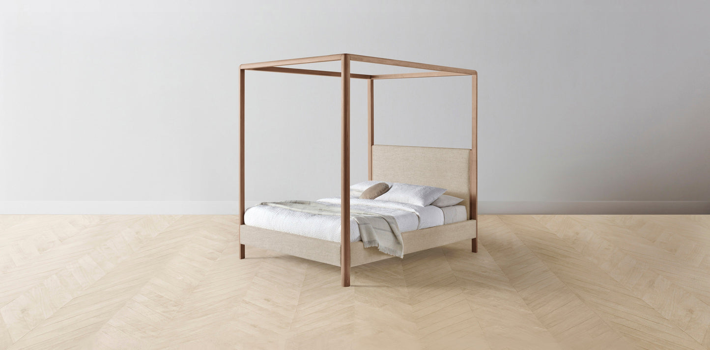 The Thompson - Performance Stonewashed Linen Clamshell Canopy Bed - 48" Headboard - Upholstered on reverse