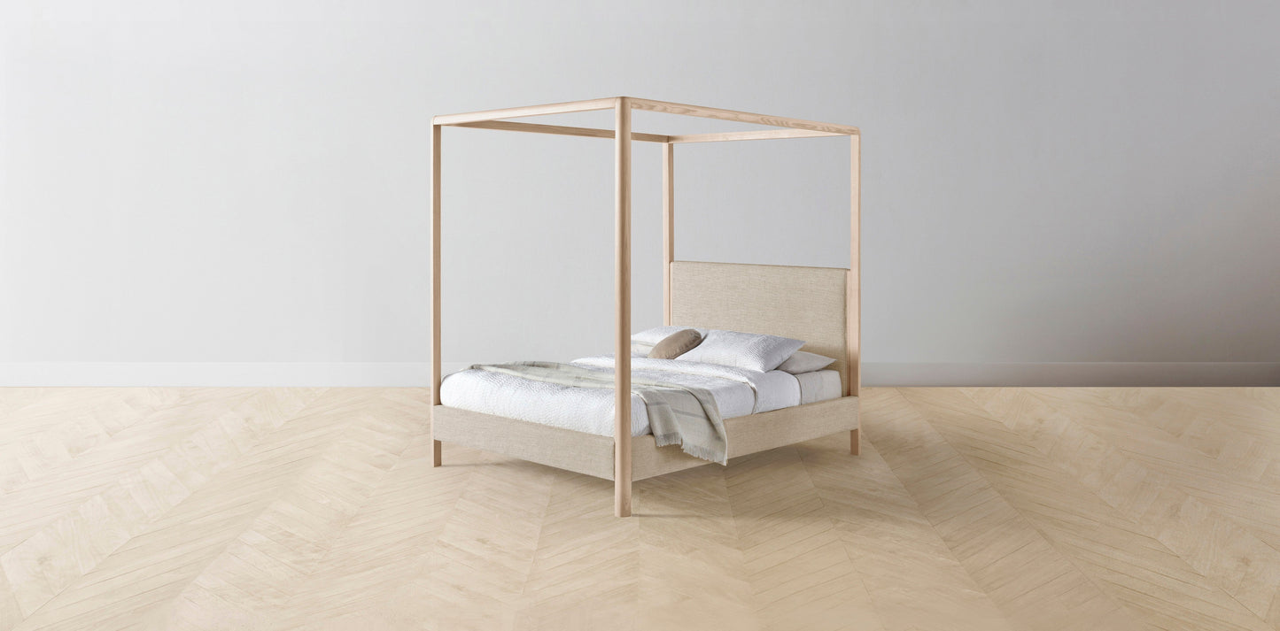 The Thompson - Performance Stonewashed Linen Clamshell Canopy Bed - 48" Headboard - Upholstered on reverse