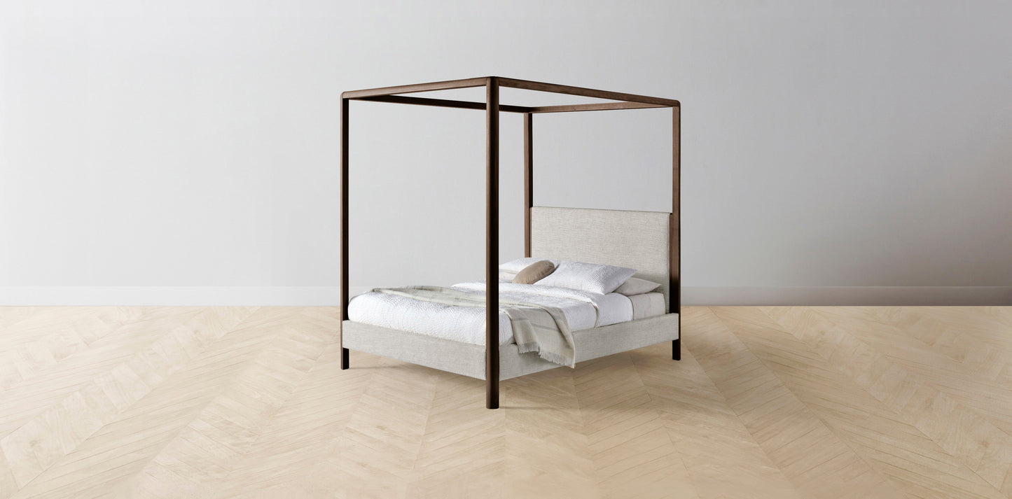 The Thompson - Performance Stonewashed Linen Dew Canopy Bed - 48" Headboard - Upholstered on reverse