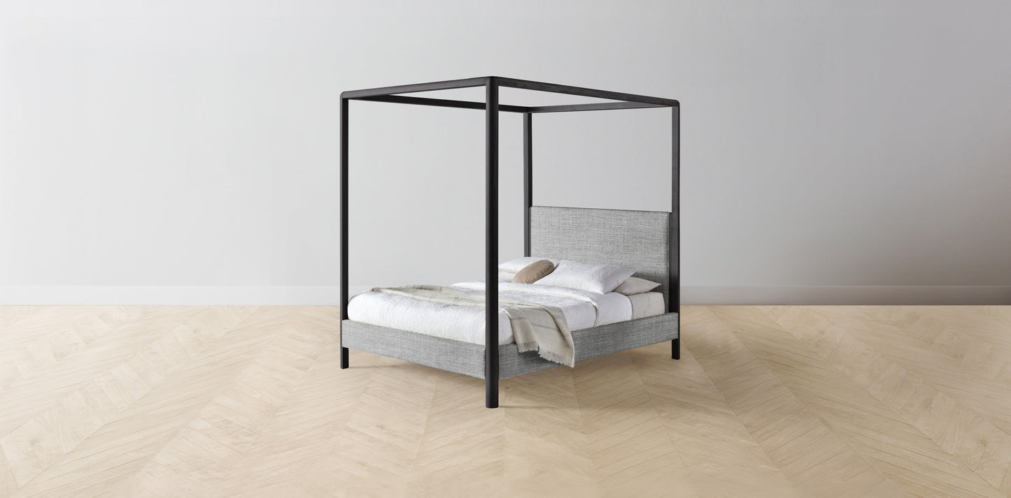 The Thompson - Performance Textured Tweed Alpine Canopy Bed - 48" Headboard - Muslin on reverse