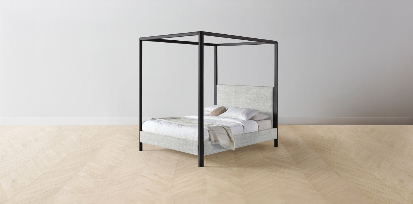 The Thompson - Performance Textured Tweed Dove Canopy Bed - 48" Headboard - Upholstered on reverse