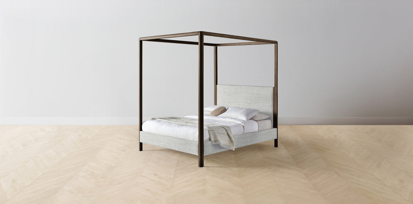 The Thompson - Performance Textured Tweed Dove Canopy Bed - 48" Headboard - Upholstered on reverse
