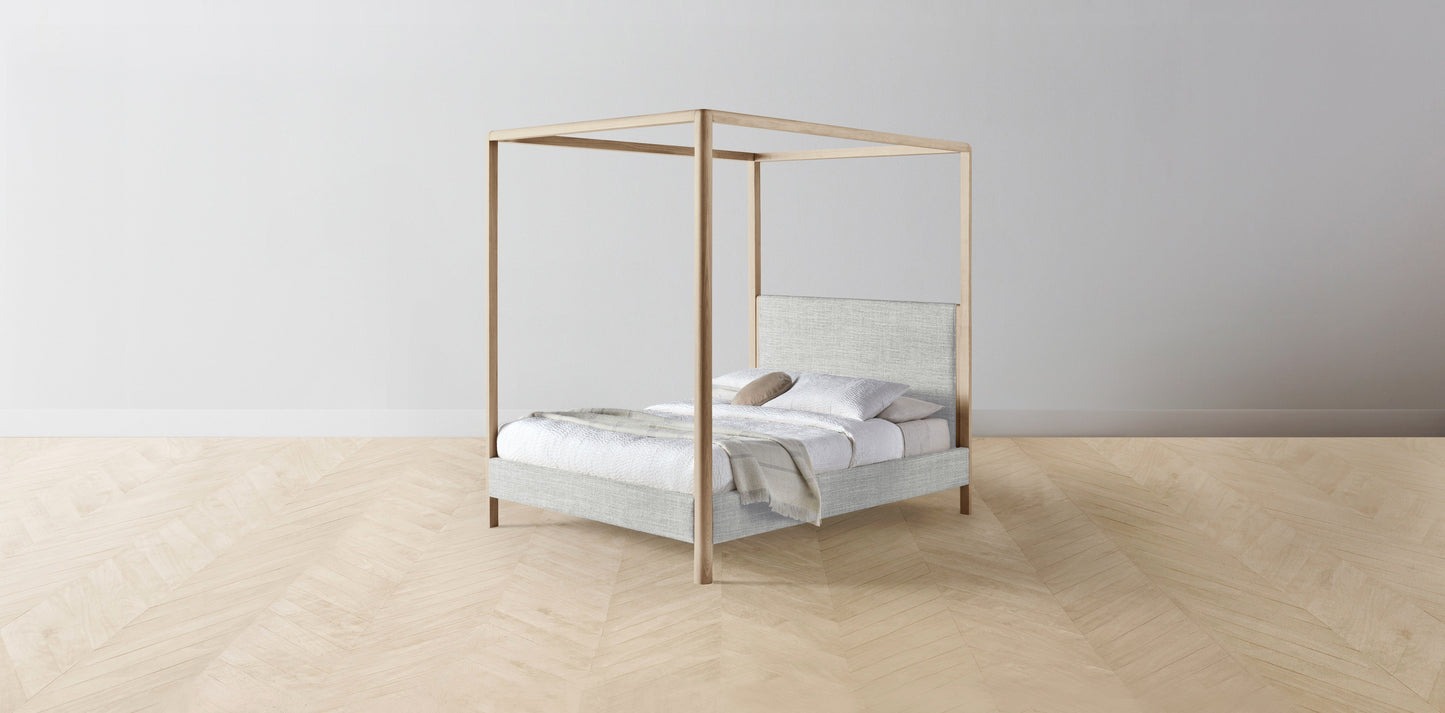 The Thompson - Performance Textured Tweed Dove Canopy Bed - 48" Headboard - Upholstered on reverse