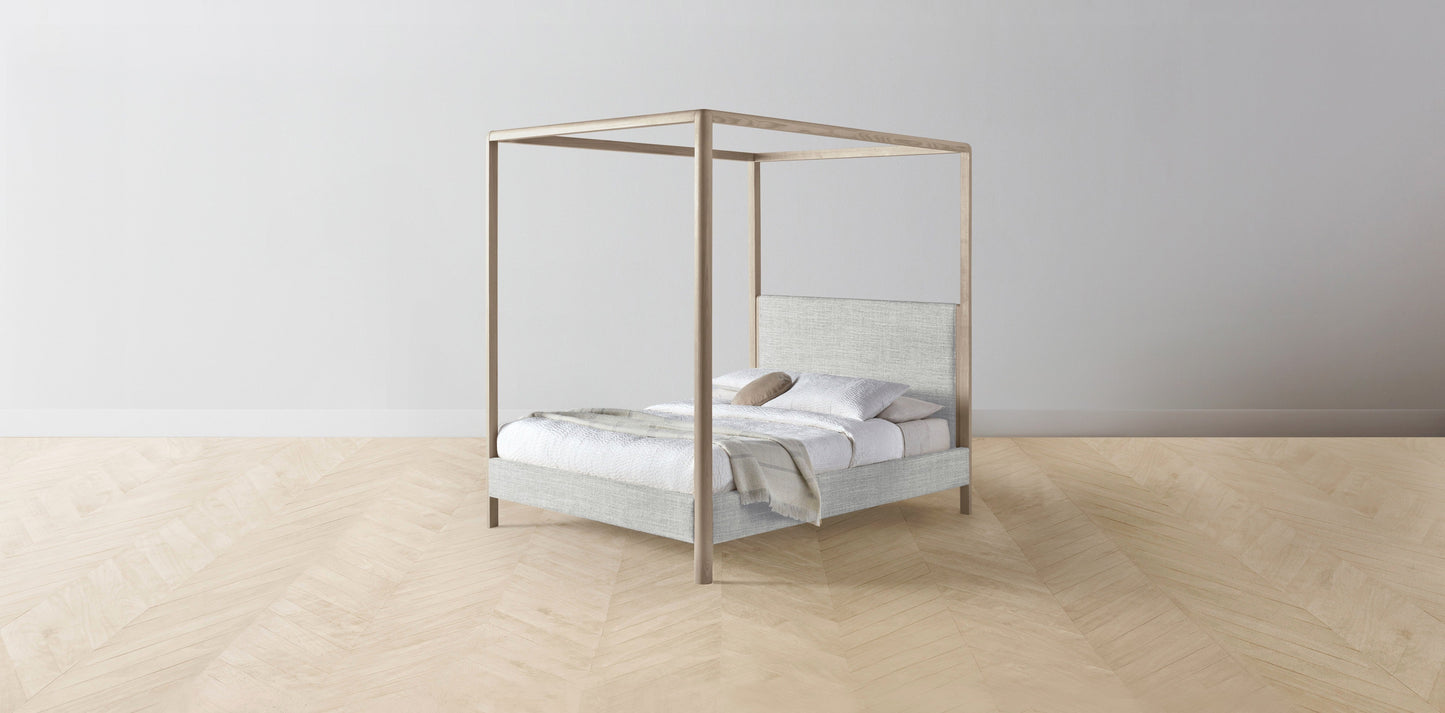 The Thompson - Performance Textured Tweed Dove Canopy Bed - 48" Headboard - Muslin on reverse