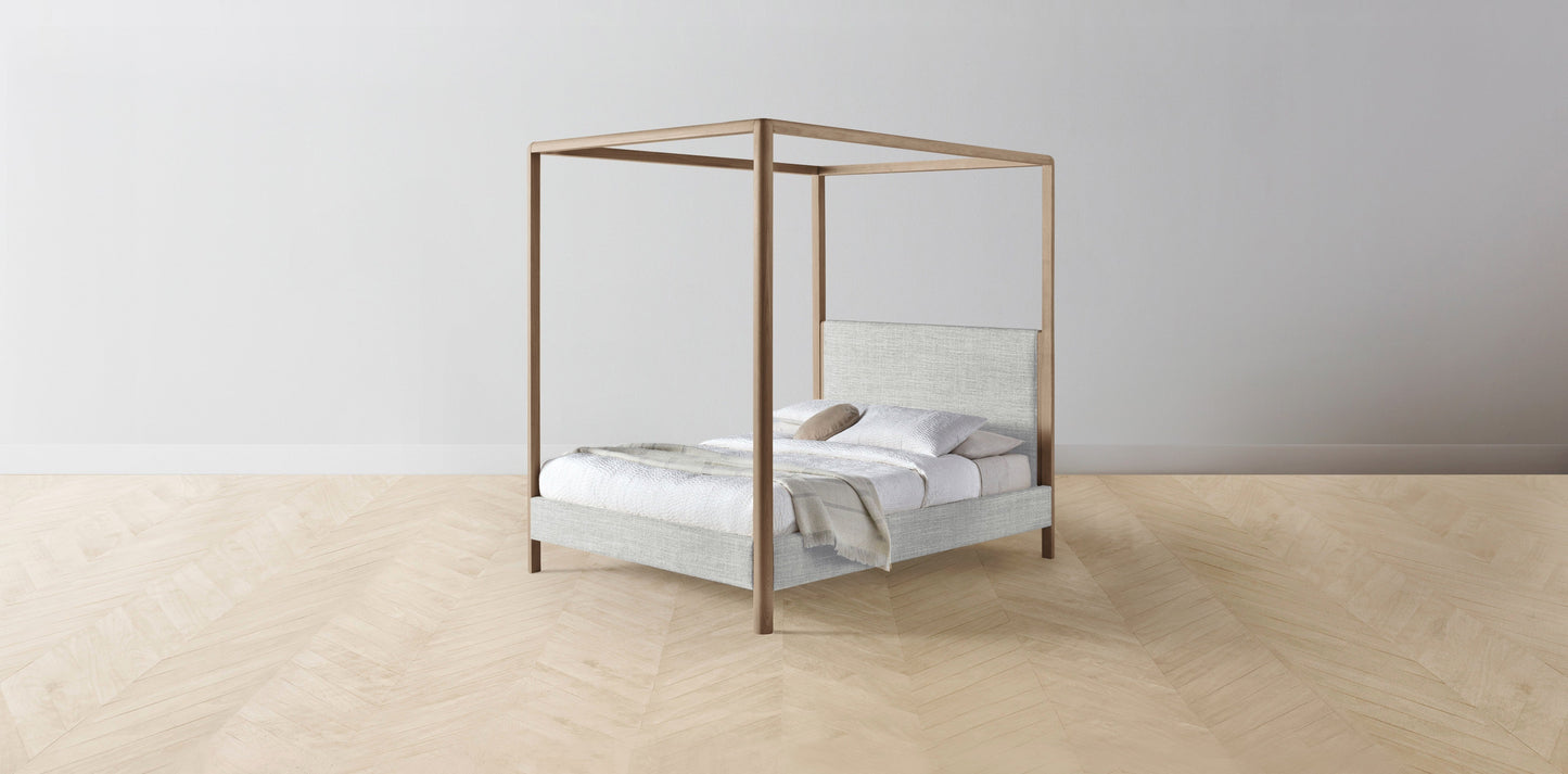 The Thompson - Performance Textured Tweed Dove Canopy Bed - 48" Headboard - Upholstered on reverse