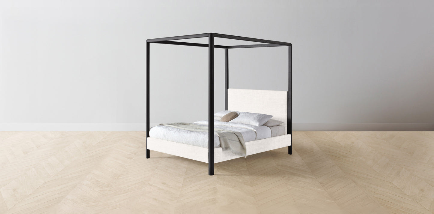 The Thompson - Performance Textured Tweed Snow Canopy Bed - 48" Headboard - Muslin on reverse