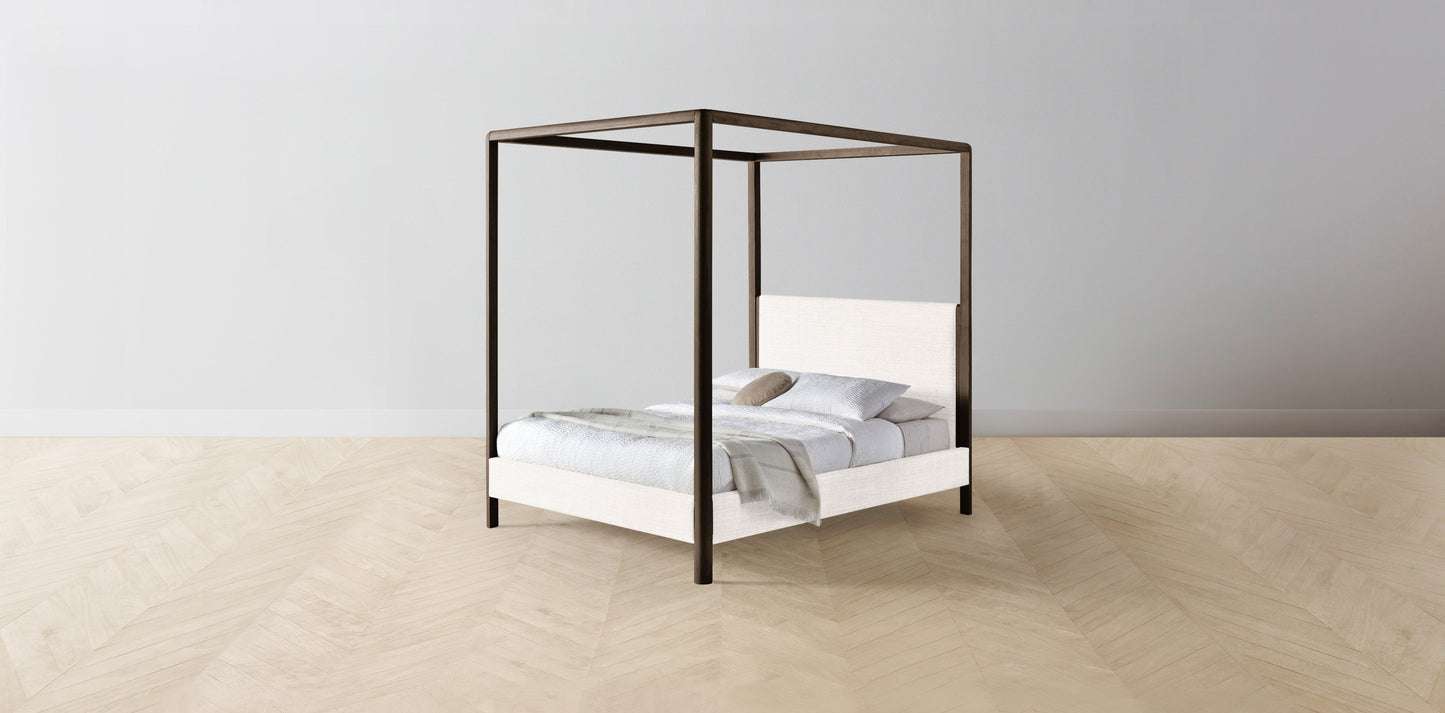 The Thompson - Performance Textured Tweed Snow Canopy Bed - 48" Headboard - Muslin on reverse
