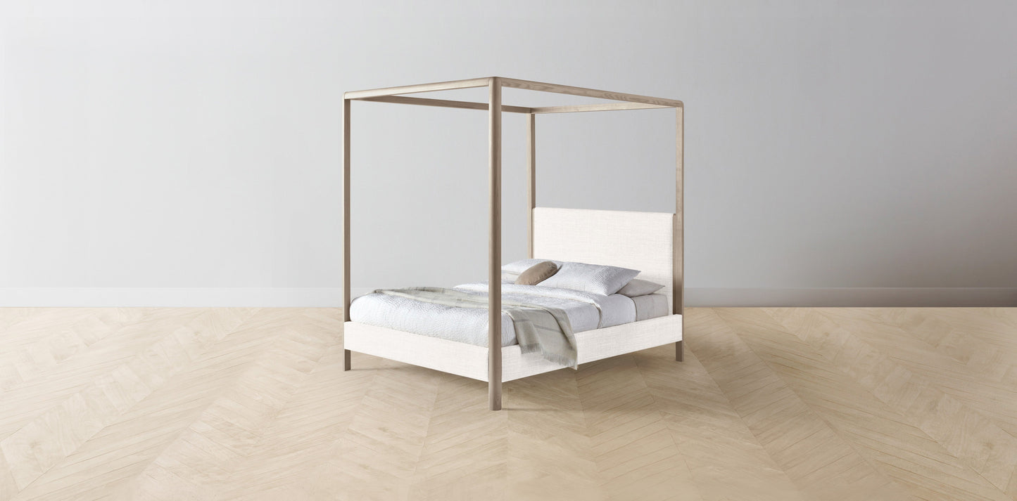 The Thompson - Performance Textured Tweed Snow Canopy Bed - 48" Headboard - Muslin on reverse