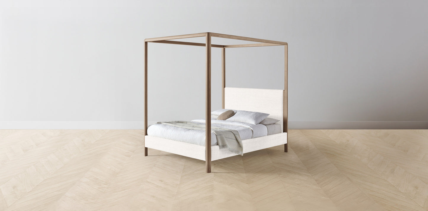 The Thompson - Performance Textured Tweed Snow Canopy Bed - 48" Headboard - Muslin on reverse