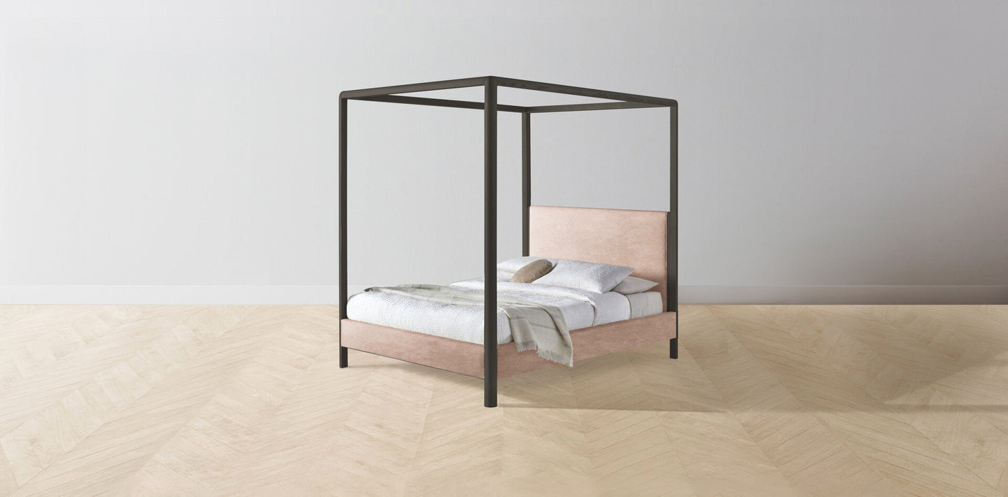 The Thompson - Performance Velvet Dusty Rose Canopy Bed - 48" Headboard - Muslin on reverse