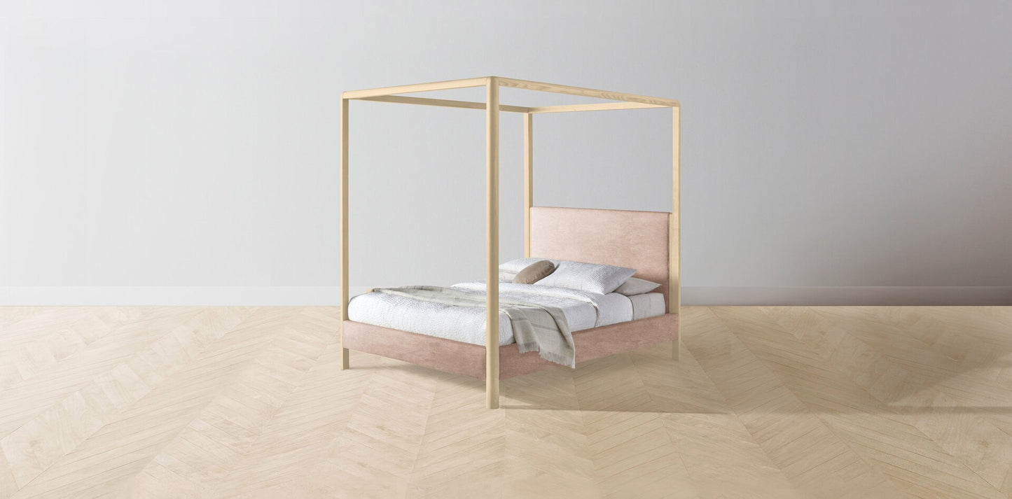 The Thompson - Performance Velvet Dusty Rose Canopy Bed - 48" Headboard - Upholstered on reverse