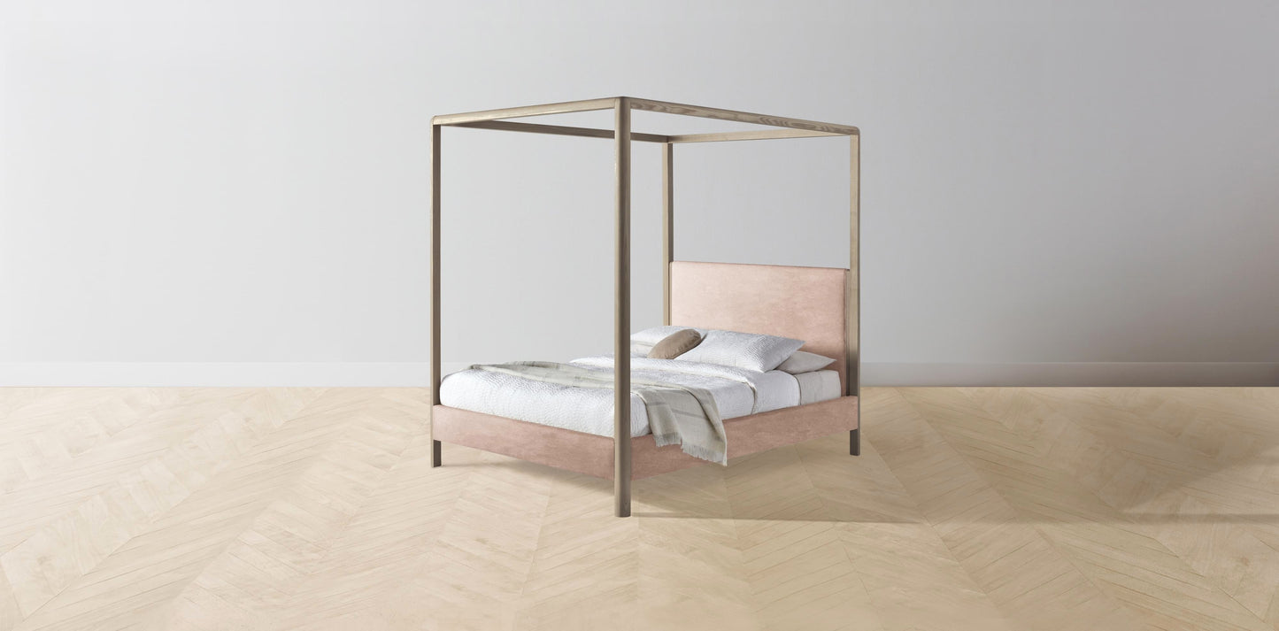 The Thompson - Performance Velvet Dusty Rose Canopy Bed - 48" Headboard - Upholstered on reverse