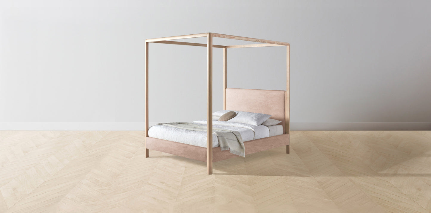 The Thompson - Performance Velvet Dusty Rose Canopy Bed - 48" Headboard - Upholstered on reverse