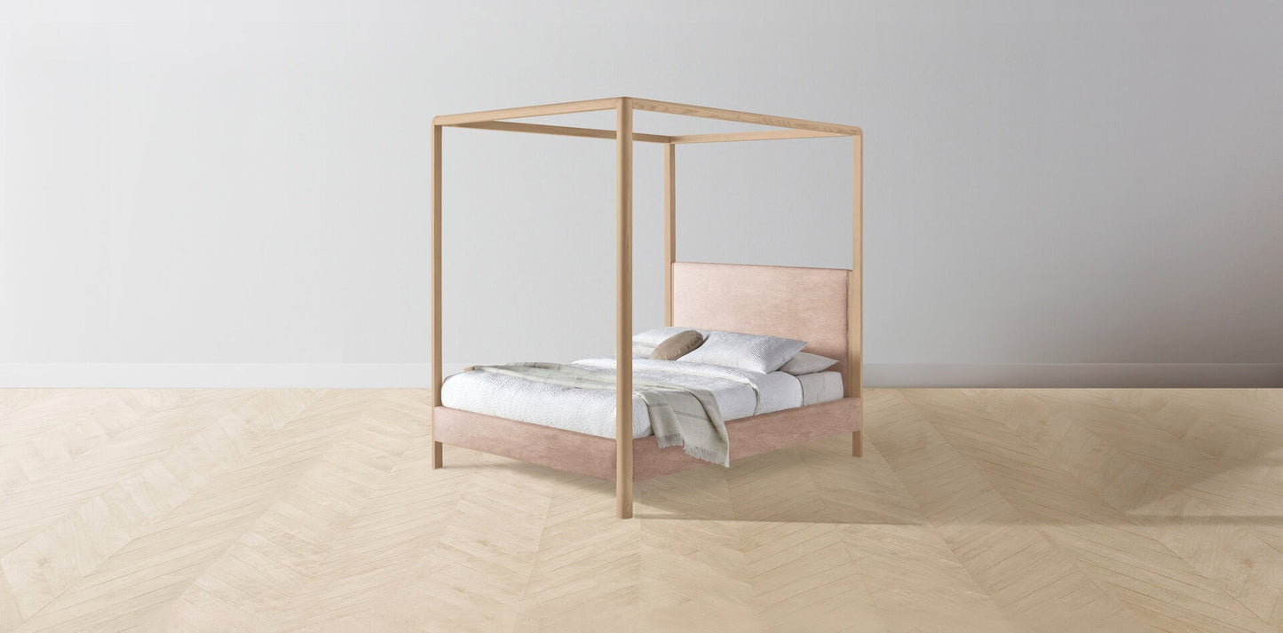 The Thompson - Performance Velvet Dusty Rose Canopy Bed - 48" Headboard - Muslin on reverse