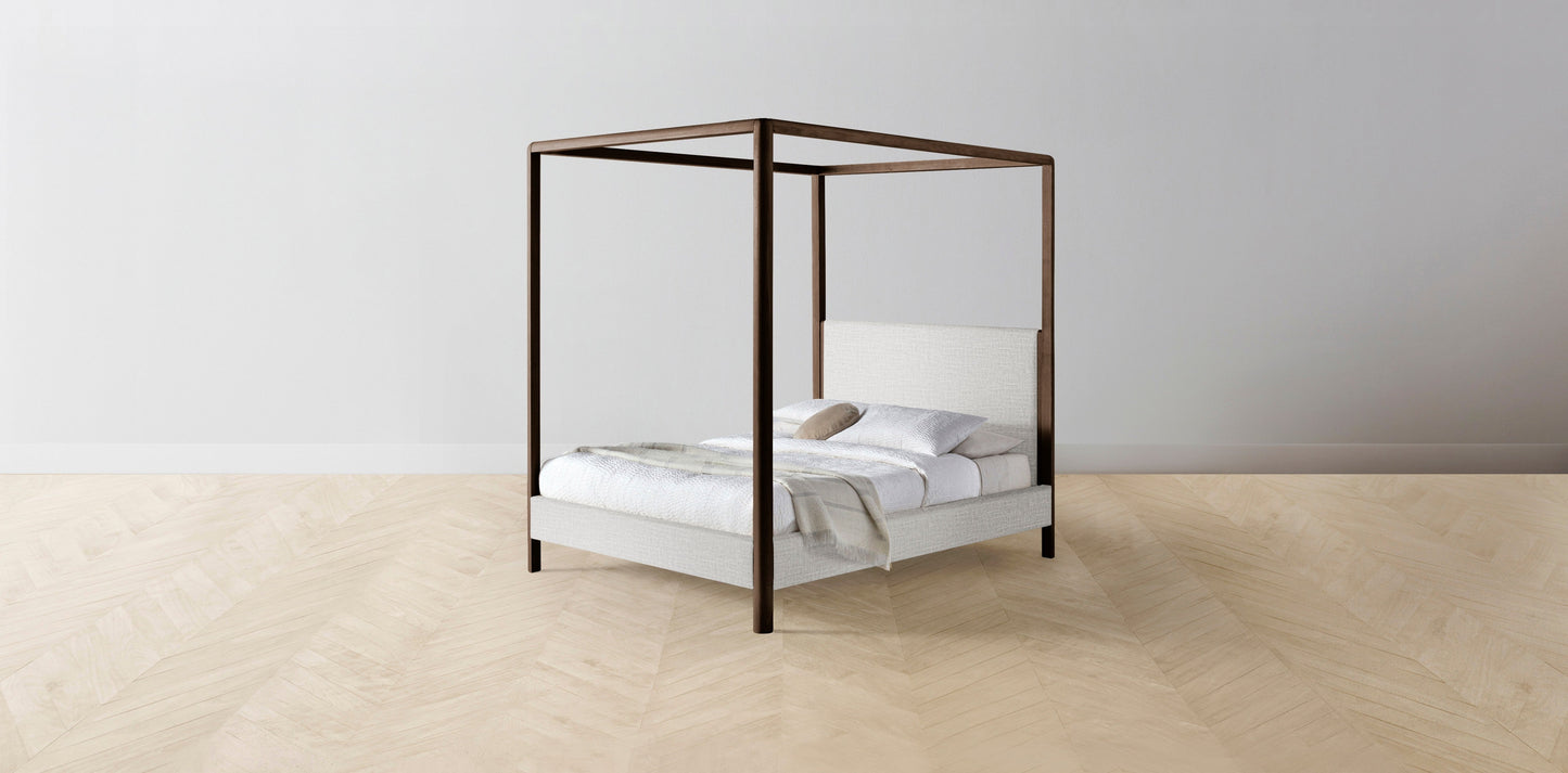 The Thompson - Performance Woven Chenille Steel Canopy Bed - 48" Headboard - Muslin on reverse