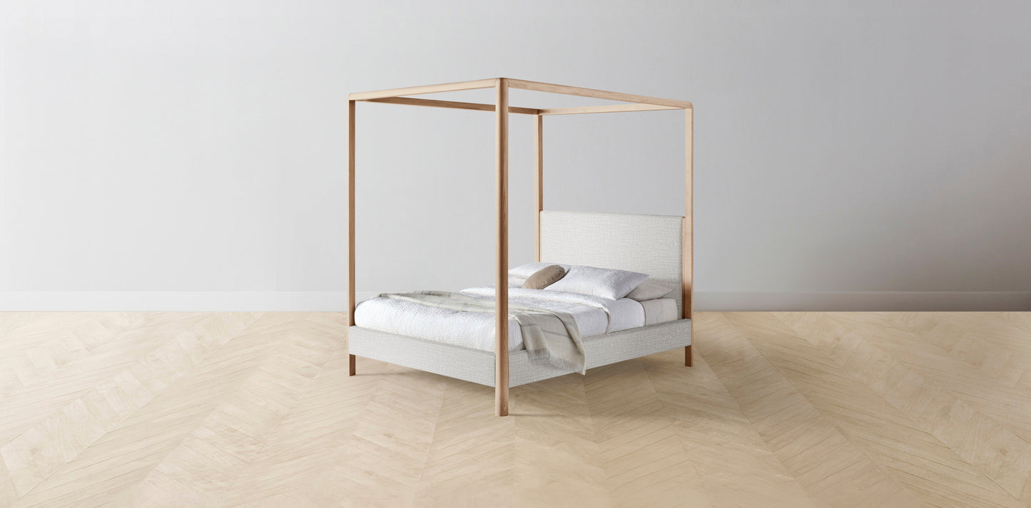 The Thompson - Performance Woven Chenille Steel Canopy Bed - 48" Headboard - Muslin on reverse