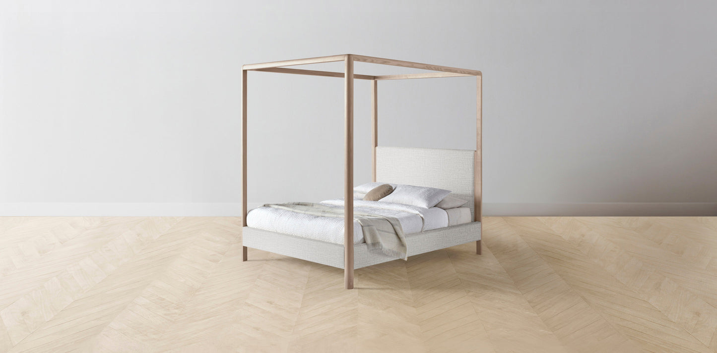 The Thompson - Performance Woven Chenille Steel Canopy Bed - 48" Headboard - Muslin on reverse