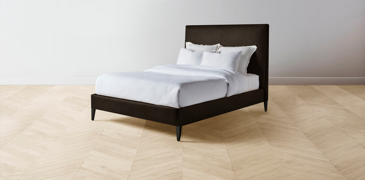 The Essex  - Nubuck Leather Espresso Bed - 56" Headboard - Upholstered on reverse