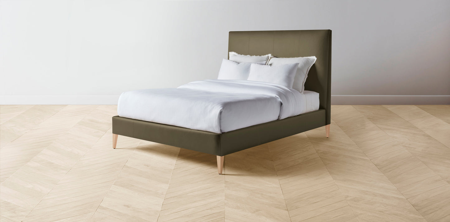 The Essex  - Pebbled Leather Truffle Bed - 50" Headboard - Muslin on reverse