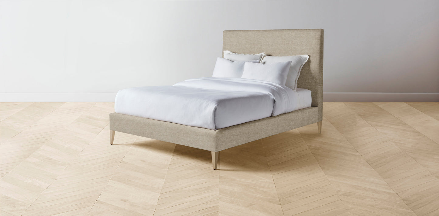 The Essex  - Performance Stonewashed Linen Clamshell Bed - 60" Headboard - Muslin on reverse